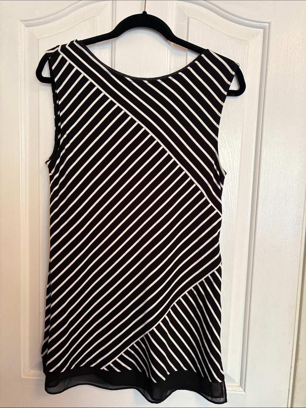 White House Black Market Black and White Diagonal Stripe Sleeveless Dress